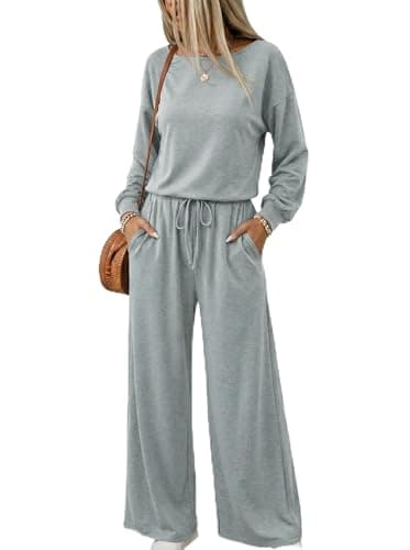 GAMISS Rompers for Women Dressy Long Sleeve Baggy Wide Leg Long Pants Jumpsuits Ladies One Shoulder Casual Outfits Grey L - Image 1