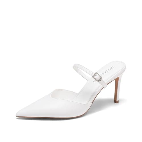 DREAM PAIRS Womens Closed Toe High Heels Mules Ankle Strap Stiletto Pointed Pumps Shoes Wedding Work Office Sexy Fashion Heeled Sandals,Size 9,White,SDPU26017W - Image 1