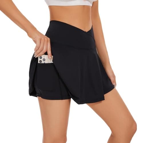 bpbtti Womens Pleated Tennis Skirt Crossover Golf Skorts Skirts with Pockets Activewear Summer Workout Running Shorts (Black, M) - Image 1