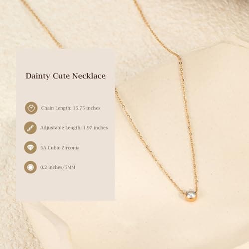 PNNY AMDA Simple Gold Diamond Necklace: 18K Gold Plated Dainty Diamond Look Pendant Necklace Sparkly - Single CZ Exquisite Gifts for Women Mothers Day XL-ZS-DG - Thumbnail 3