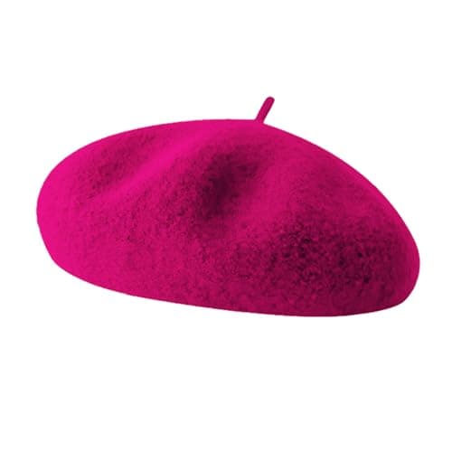 Wool Berets for Women - Classic French Beret Hats for Women and Kids, Solid Color Artist Style - Rose red Beret - Image 1