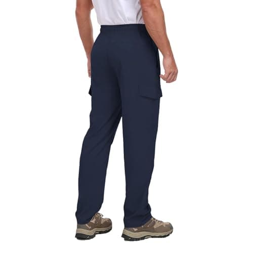 AGVNG Hiking Pants Men Water Resistant Quick Dry Cargo Pants with 4 Pockets Elastic Waist Drawstring UPF 50+ Lightweight Work Travel Outdoor Casual Navy Blue L - Thumbnail 4