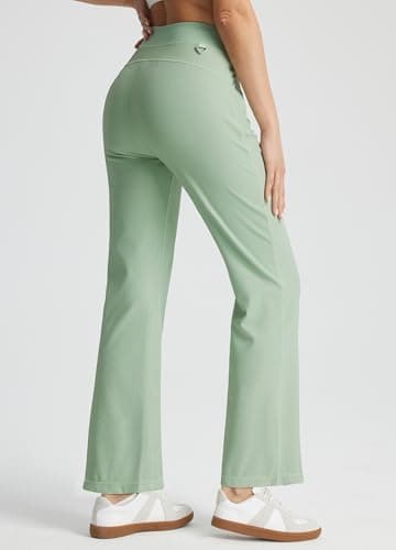 Libin Women's 7/8 Bootcut Casual Travel Pants Ankle Dress Slacks Stretchy Golf Athletic Workout Yoga Pants with Zipper Pockets, Green L - Thumbnail 2