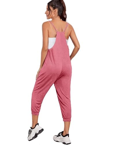 STOLKISS Women’s Oversized Overalls Sleeveless Jumpsuits Adjustable Spaghetti Strap Wide Leg Long Pants Romper with Pockets - Thumbnail 5