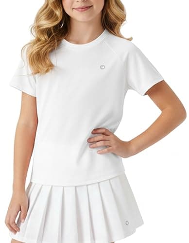 PATPAT Girls Tennis Athletic Tops Short Sleeve T Shirt Dry Fit Raglan Sleeves Basic Tees UPF 50+ Workout Shirts White 5-6 Years - Image 1