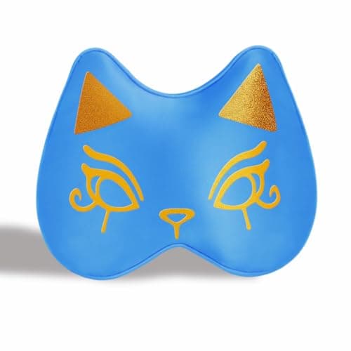 Cute Silk Sleep Mask Cat Eye mask for Sleeping Embroidered Adjustable Oversized Eye Cover Egyptian Bastet Blindfold with Gift Box（Nefertari Blue-Adjustable Strap）