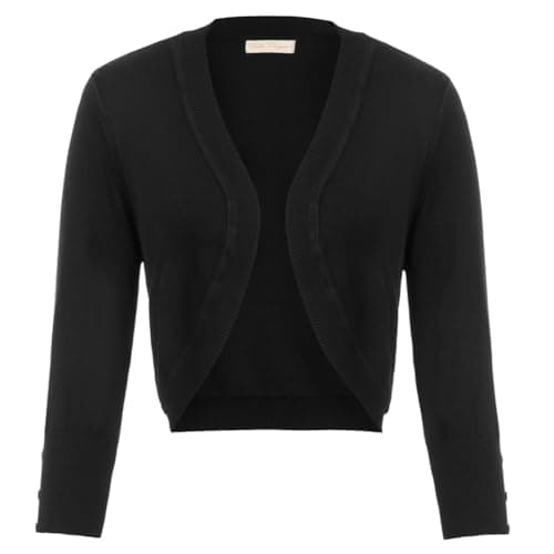 Belle Poque Womens Petite 3/4 Sleeve Black Bolero Jackets for Evening Dresses (Pure Black XS) - Thumbnail 3