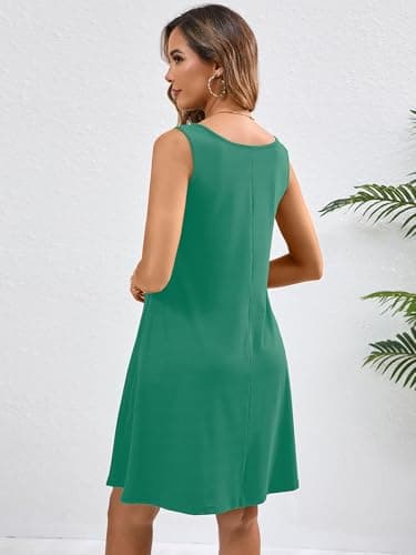 Heymoments Women Summer Dress Malachite Green Medium Sleeveless Crewneck Casual Cute Loose Fitting Tank Sundress Comfy Swing Midi Flowy A Line Trendy Beach Vacation Teacher Dresses with Pockets - Thumbnail 4
