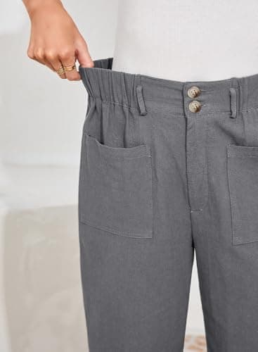 Dokotoo 2026 Linen Pants for Women Breathable Womens Baggy Trendy Fashion Cotton Capri Pants Ankle Length High Waisted Harem Trouser Teacher Outfits for Women Fall Clothes Gray M - Thumbnail 6