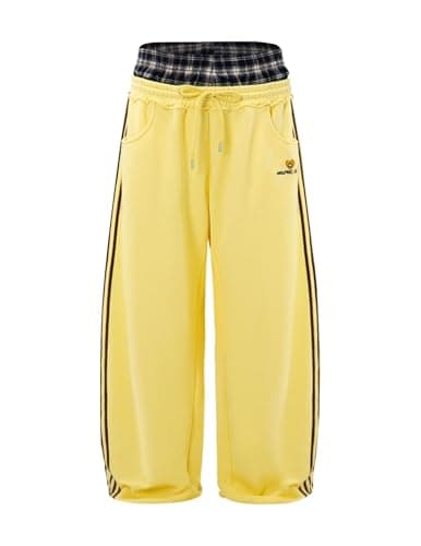 Aelfric Eden Baggy Wide Leg Sweatpants for Women Men Double Elastic Waisted Streetwear Y2K Casual Lounge Pants Trouser with Pockets Yellow Large