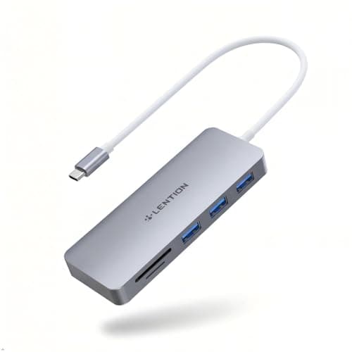 LENTION USB C Hub with 1ft Cable for Laptop Stand, 5-in-1 Multiport Adapter with 3 USB 3.0 5Gbps, TF/SD Card Reader for iPhone 17/16/15, Compatible with MacBook Neo Pro/Air, iPad, Surface, Space Gray