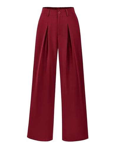 BTFBM Women High Waist Palazzo Pants Fall 2025 Casual Wide Leg Trousers Loose Work Office Business Suit Pant Pockets(Burgundy, X-Large) - Image 1