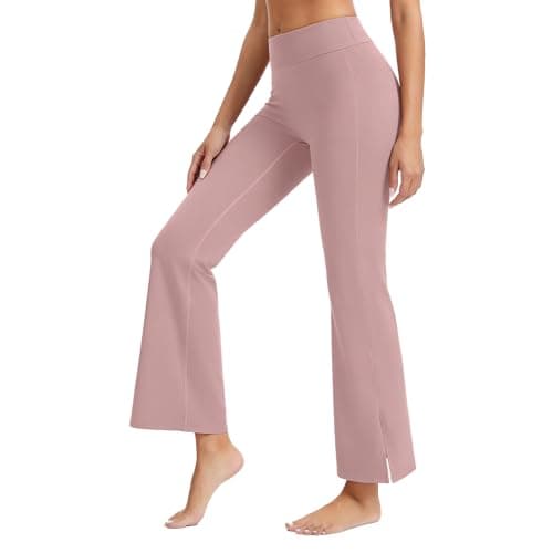 AMLEER Women's High Waist Full-Length Flare Leggings with Side Slit - Tummy Control Butt Lifting Gym Yoga Pants (Pink, X-Large) - Image 1