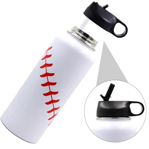 40 oz Baseball Water Bottle, Stainless Steel Vacuum Insulated Water Bottle with Straw and 2 Lids, Double Wall Leakproof Sports Flask, Baseball Gifts for Boys, Men, Mom, Coach - Thumbnail 2