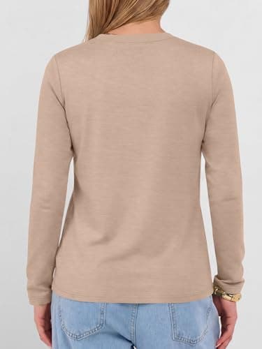 ANRABESS Women's Long Sleeve Shirts V Neck Top, Almond, XXL - Thumbnail 6