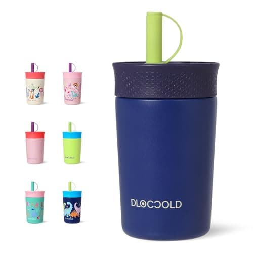 DLOCCOLD 12 oz Insulated Stainless Steel Straw Tumbler, Reusable Sippy Cup With Leak-Proof Spill Resistant Flexible Straw Lid, Cups, Easy to Clean, Water Bottle, Great for Travel, Home - Image 1