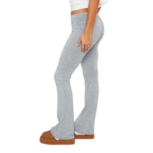 Fawjsais Flare Leggings for Women Skinny Fold Over Leggings Bootcut Yoga Pants Low Rise Sweatpants Light Gray XS - Thumbnail 4