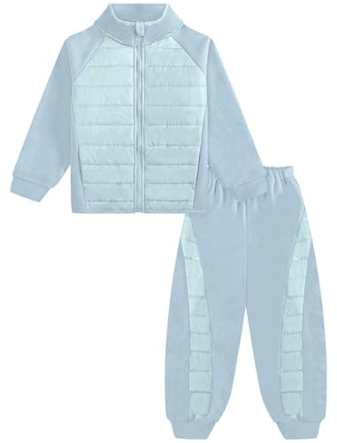 Gogokids Boys Girls 2-Piece Fleece Outfits, Warm Quilted Winter Jacket & Pants Set, Kids Thermal Tracksuit Snow Suit Layer for School Skiing, 5-6 Years - Image 1