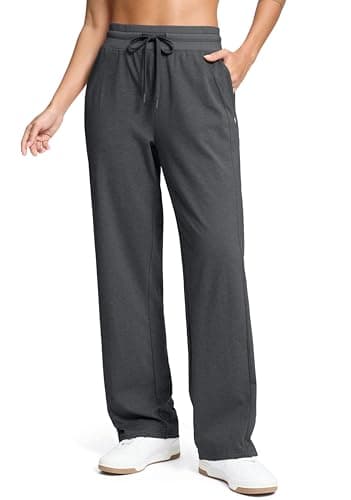 Soothfeel Women's Cotton Sweatpants Lounge Sweat Pants High Waisted Open Bottom Casual Yoga Pants for Women with Pockets, Charcoal, L - Image 1