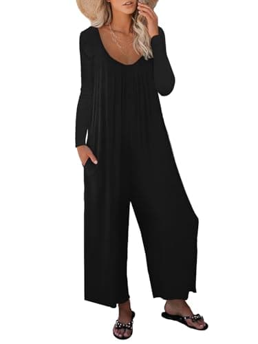 STOLKISS Women’s Casual Jumpsuits One Piece Loose Stretchy Long Sleeve Fall Jumpsuit Wide Leg Long Pants Rompers with Pockets - Image 1
