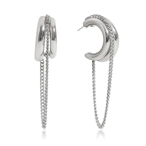 COORWEEL Tassel Chain Hoop Earrings for Women 14K Gold Plated Silver Dangle Chain Hoop Earrings Trendy Jewelry Gifts for Women - Image 1