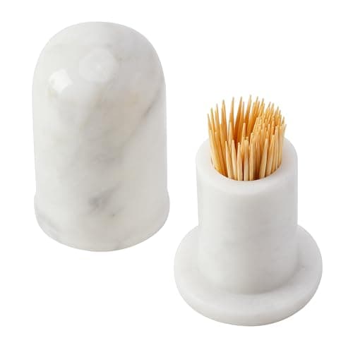 Apasqro Luxury White Carrara Marble Toothpick Holder with Lid – Elegant Toothpick Dispenser, Modern Marble Case with Cover for Dining Table or Home Decor, Ideal Gift Choice - Image 1