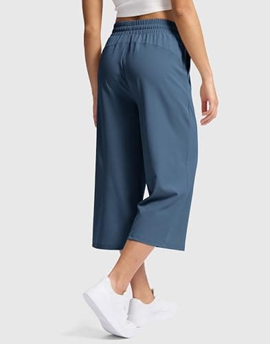 Soothfeel Women's Capri Pants Loose High Waisted Wide Leg Lightweight Travel Hiking Pants for Women Casual Summer with Pocket Dark Blue XXXL - Thumbnail 3
