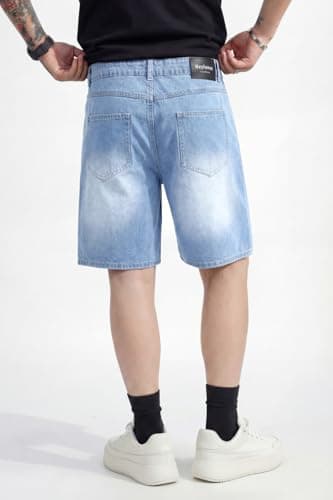 Heyfanee Mens Baggy Jean Shorts, Jorts Men Casual Denim Shorts for Men 9 Inch Inseam Washed Blue 38 - Thumbnail 2