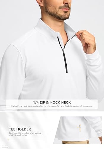 Obla Golf Quarter Zip Pullover for Men Mock Neck Sweatshirt Lightweight Sun Protection Men's Long Sleeve Golf Shirt (White # Black_M) - Thumbnail 5