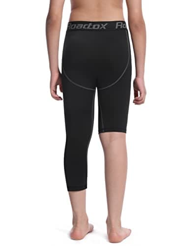 Roadbox Boys One Leg Compression Pants, 2Pack 3/4 Athletic Basketball Leggings, Youth Sports Baselayer Tights - Thumbnail 3