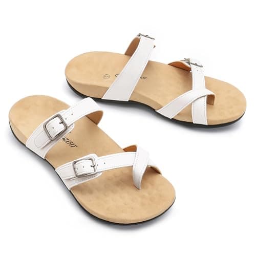 Athlefit Orthopedic Sandals for Women with Arch Support Adjustable Comfort Walking Orthotic Flip Flops White Size 7.5 - Thumbnail 6