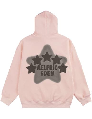 Aelfric Eden Graphic Hoodies for Men Y2K Printed Hoodie Sweatshirt Casual Oversized Long Sleeve Vintage Streetwear Hiphop Hooded Pullover Light Pink Large - Thumbnail 4