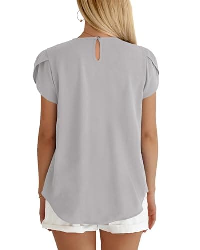 PRETTYGARDEN Women's Tops 2026 Casual Summer Round Neck Short Sleeve Basic Pleated Loose Fit Blouses Plain Tunic Shirts(Grey,Medium) - Thumbnail 5
