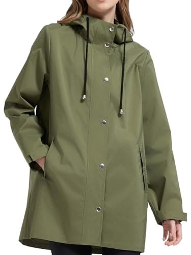 Orolay Women's Rain Jacket Packable Long Raincoat Hooded Lined Trench Coat Waterproof Windproof Lightweight for Outdoor - Image 1