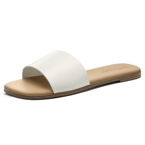 Athlefit White Flat Sandals for Women Square Toe Comfortable Slip On Summer Dressy Casual Slide Sandals Size 7.5 - Image 1