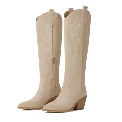 Reitoye Cowboy Boots for Women Embroidery Western Cowgirl Knee High Chunky Heel Boots Size 11 - Image 1