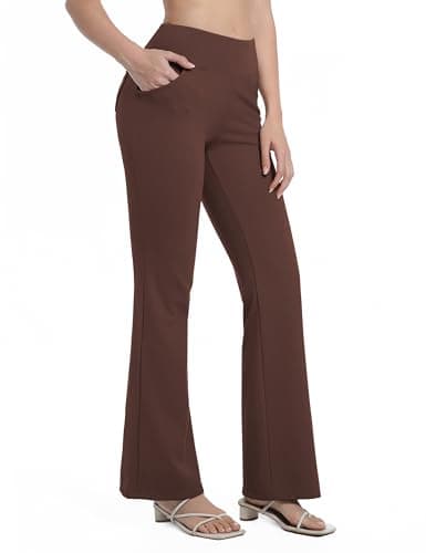 BUBBLELIME 29"/31"/33"/35"/37" Women's High Waist Stretchy Bootleg Yoga Pants with Out Pockets 4 Pockets_MAHOGANYMAROON S_31" Inseam - Image 1