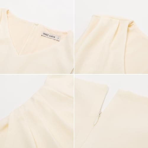 GRACE KARIN Womens Bodycon Dress Slim Fit Cross Over Fishtail Sheath Pencil Dress Apricot XL - Thumbnail 6