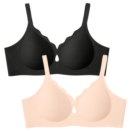 ProKloud Bras for Women No Underwire Wireless Full Coverage Jelly Bras Black+Skin X-Large