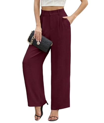 CZYINXIAN Women's High Waisted Wide Leg Casual Pants Flowy Business Work Casual Pants with Pockets(Wine Red,Small) - Image 1
