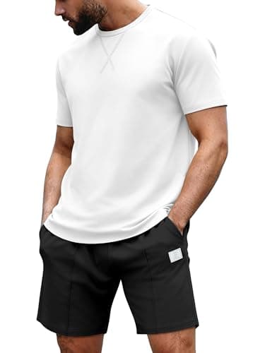 JEMLDL Men's 2 Piece Casual Loungewear Set Short Sleeve Shirt & Shorts Summer Outfits Soft Track Suit for Home Vacation Beach White XXL - Image 1