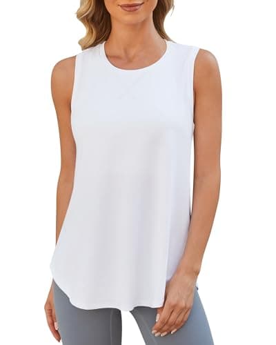 G4Free Workout Tops for Women Athletic Gym Tank Top Loose Fit Running Sleeveless Shirts Summer Lightweight Activewear (White,M) - Image 1