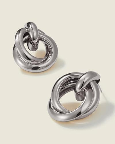 UANNEAU Chunky Silver Earrings for Women Trendy 14k Gold Plated Statement Triangle Stud Earrings Hypoallergenic Lightweight Geometric Vintage Drop Earring Jewelry - Thumbnail 5