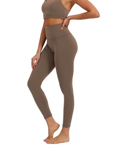 MXYMXY Buttery Soft High Waist Yoga Pants for Women - 25" Tummy Control Workout Leggings Inner Pocket, Squat Proof Gym Running Athletic Khaki