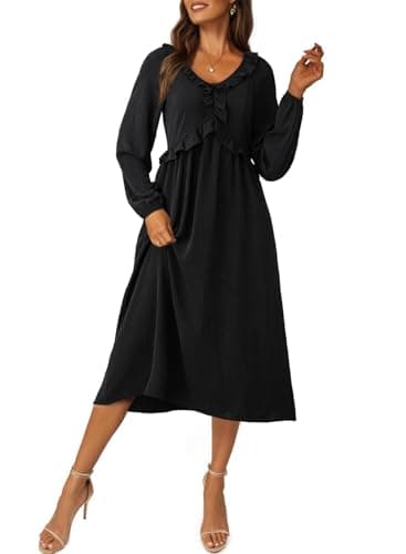 Dokotoo Dresses for Women Spring Clothes Black Dress Women's Clothing Casual Summer Dresses Long Wedding Guest Dress V Neck Pleated Maxi Dresses Spring Outfits Black - Thumbnail 5