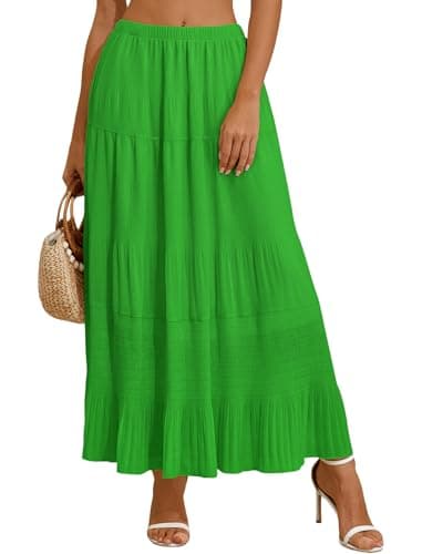 Arolina Boho Maxi Skirts for Women Summer High Elastic Waist Flowy Long Skirt Tiered A-Line Pleated Ruffle Beach Casual 2026 Green - Image 1