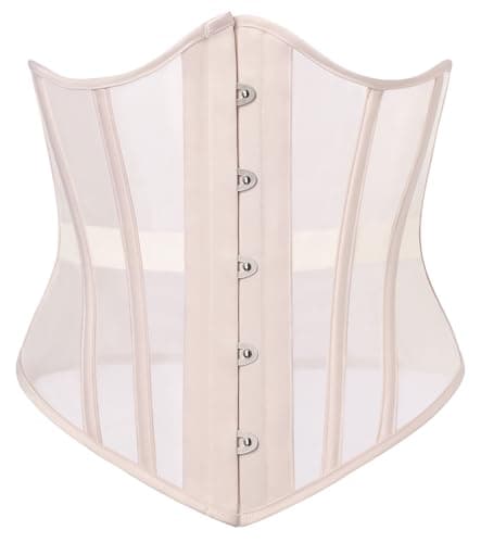 Scarlet Darkness Corset Belt for Women Renaissance Boned Underbust Corset Mesh Wide Waist Belt Apricot Size 14 - Image 1
