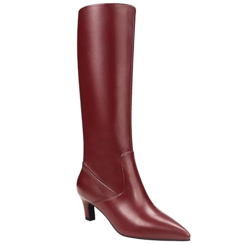 Quorvash Knee High Boots for Women - Long Tall Boots for Women Faux Leather Block Heel Pointed Toe with Side Zipper Fall Winter Red Size 8 - Image 1