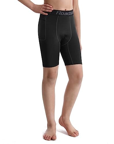 Roadbox Youth Boys Compression Shorts - Performance Athletic Base Layers Workout Running Shorts for Boys, Kids Compression Underwear with Side Pockets - Thumbnail 2
