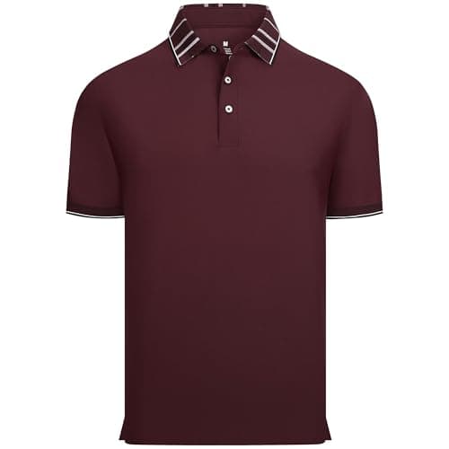 Esabel.C Men's Golf Shirts Pique Short Sleeve Stretch Moisture Wicking Performance Dry Fit Polo Shirts for Men, Burgundy, L - Image 1